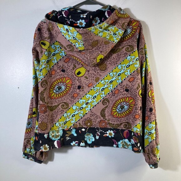 Womens Inner Child Floral Zip Jacket Brown Blue XS Cotton Embroidered Detail - Picture 2 of 11